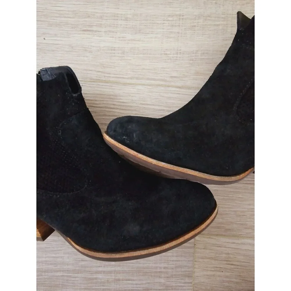 Kork Ease Sherrill Black Suede Leather Western Zipper Heel Bootie Boots Shoes 7